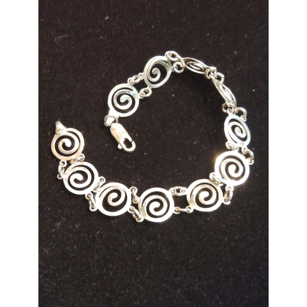 Ancient Greek 925 Sterling Silver Fancy Geometric Swirl Link Bracelet 7 Inch